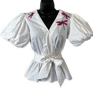 Trina Turk Embroidered Dragonfly Balloon Sleeve Fiona Blouse